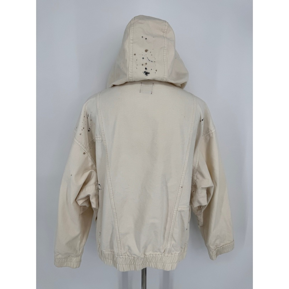 BDG Hooded Jacket Size Medium Cream Paint Splatter Workwear Grunge Casual Street - Picture 7 of 12